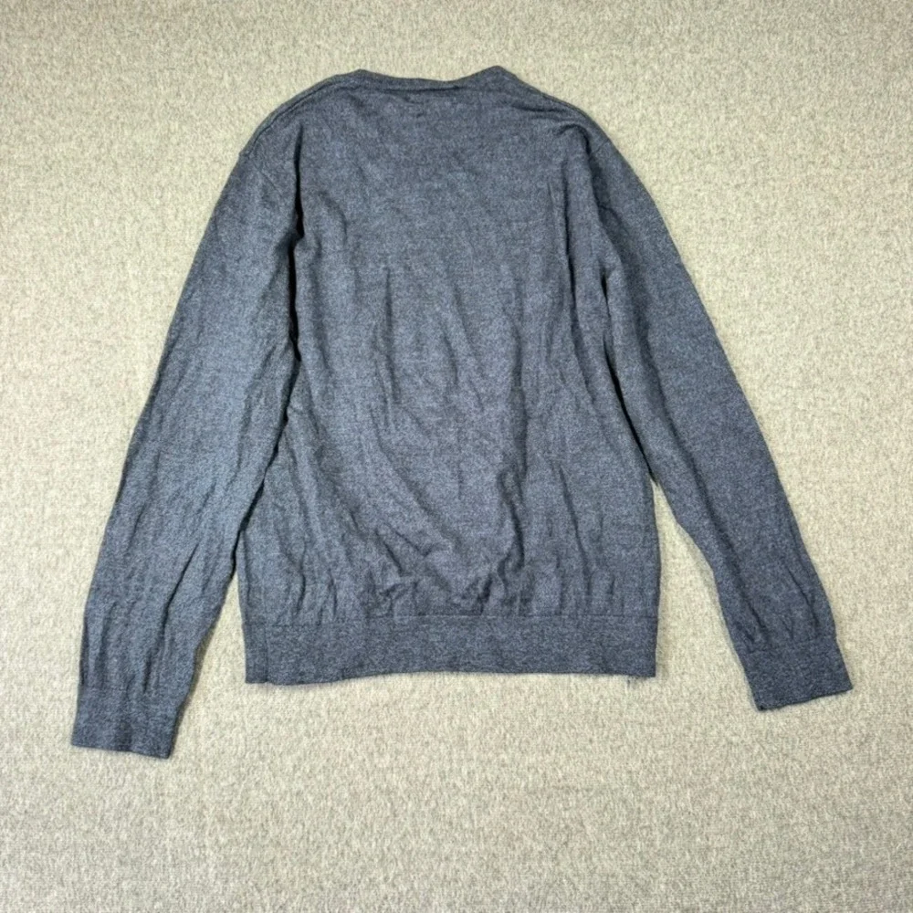Banana Republic Mens Large Blue Merino Wool V-Neck Sweater Heathered Knit